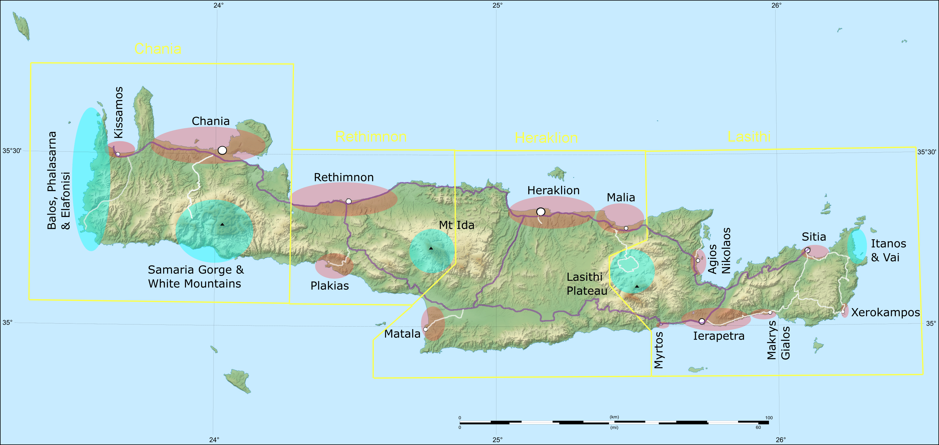 Crete Relief Map Roads 